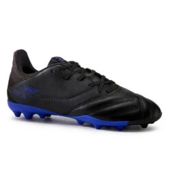 Kipsta Chaussure De Football Enfant VIRALTO II CUIR MG Pour Terrain Sec Noir Et Bleu