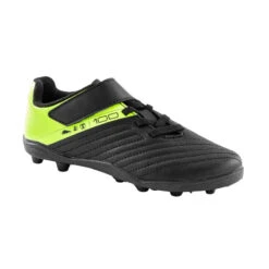 Kipsta CHAUSSURES DE FOOTBALL ENFANT A SCRATCH 100 EASY AG/FG NOIR ET JAUNE